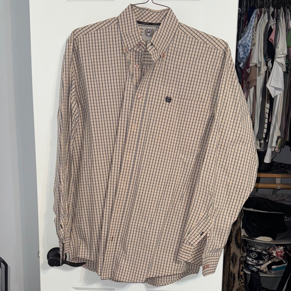 Cinch Men's Plaid Shirt - Tan and Black